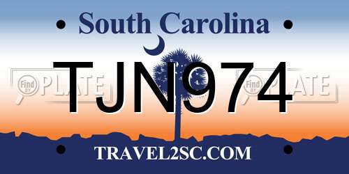 TJN974 South Carolina License Plate
