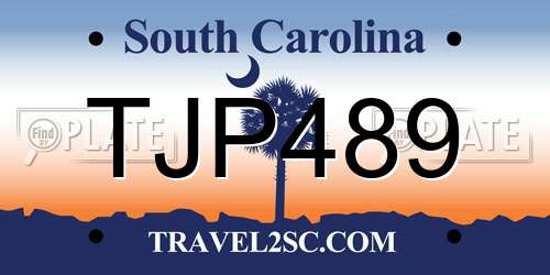 TJP489 South Carolina License Plate