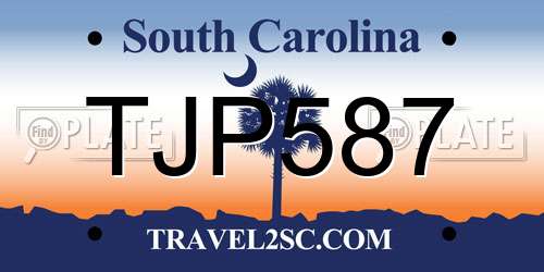 TJP587 South Carolina License Plate