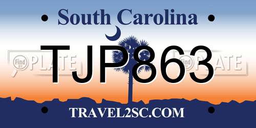 TJP863 South Carolina License Plate
