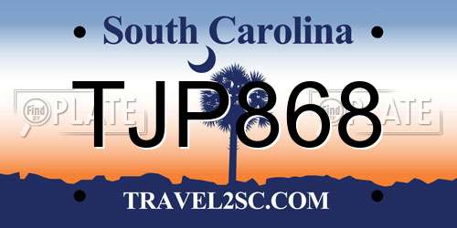 TJP868 South Carolina License Plate