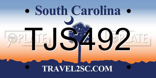 TJS492 South Carolina License Plate