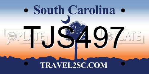 TJS497 South Carolina License Plate