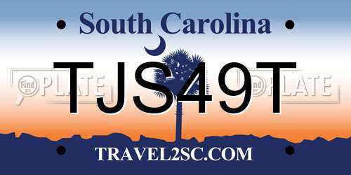 TJS49T South Carolina License Plate