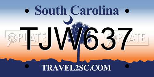TJW637 South Carolina License Plate