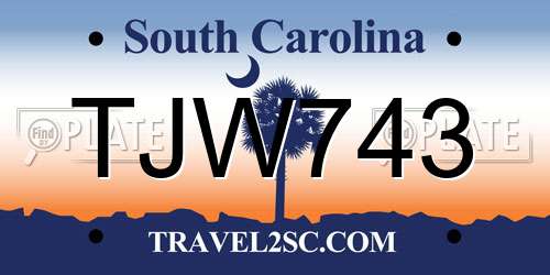 TJW743 South Carolina License Plate