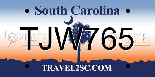 TJW765 South Carolina License Plate