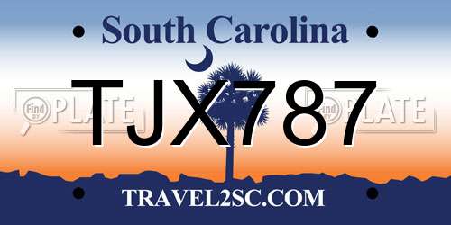 TJX787 South Carolina License Plate