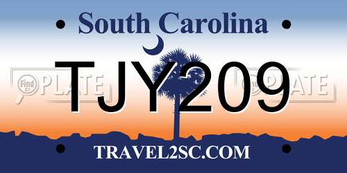 TJY209 South Carolina License Plate