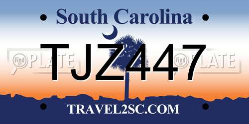 TJZ447 South Carolina License Plate