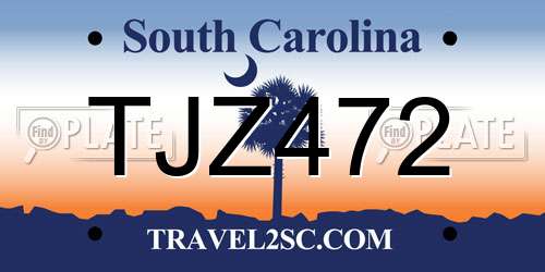 TJZ472 South Carolina License Plate