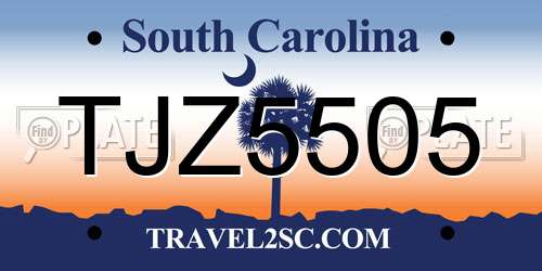 TJZ5505 South Carolina License Plate