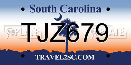 TJZ679 South Carolina License Plate