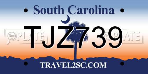TJZ739 South Carolina License Plate