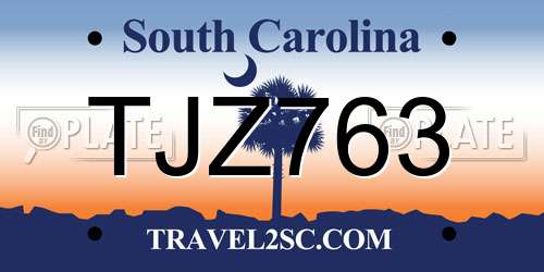 TJZ763 South Carolina License Plate