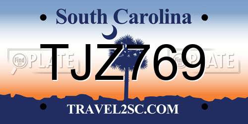 TJZ769 South Carolina License Plate