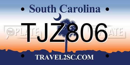 TJZ806 South Carolina License Plate