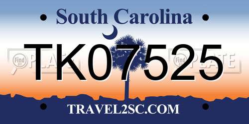 TK07525 South Carolina License Plate