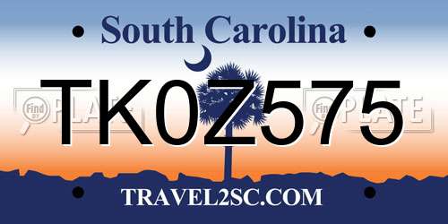 TK0Z575 South Carolina License Plate