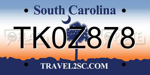 TK0Z878 South Carolina License Plate