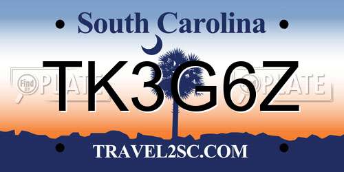 TK3G6Z South Carolina License Plate