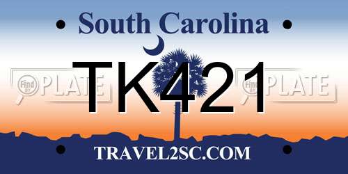 TK421 South Carolina License Plate