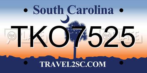 TKO7525 South Carolina License Plate