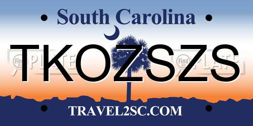 TKOZSZS South Carolina License Plate
