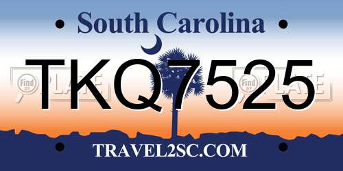 TKQ7525 South Carolina License Plate