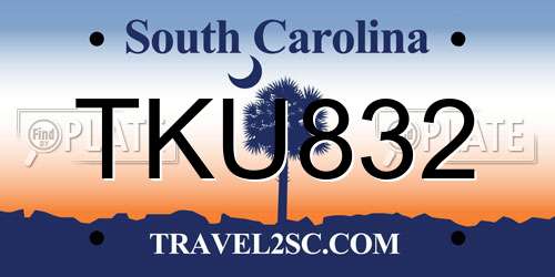 TKU832 South Carolina License Plate