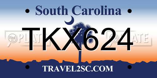 TKX624 South Carolina License Plate