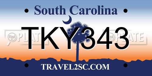 TKY343 South Carolina License Plate