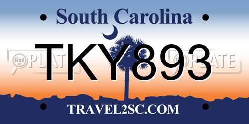 TKY893 South Carolina License Plate