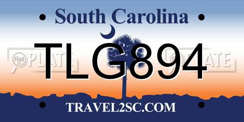TLG894 South Carolina License Plate