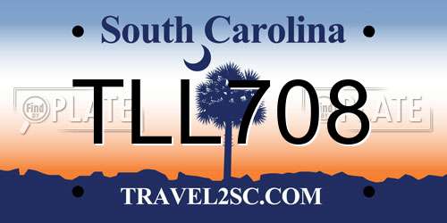 TLL708 South Carolina License Plate