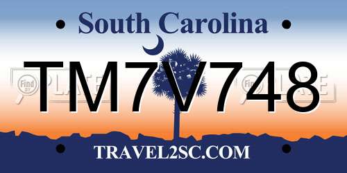 TM7V748 South Carolina License Plate
