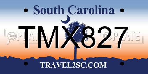 TMX827 South Carolina License Plate