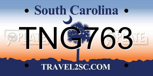 TNG763 South Carolina License Plate