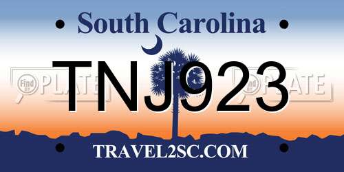 TNJ923 South Carolina License Plate