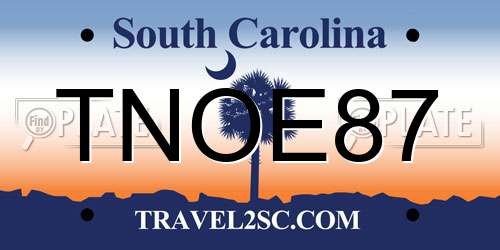 TNOE87 South Carolina License Plate