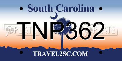 TNP362 South Carolina License Plate