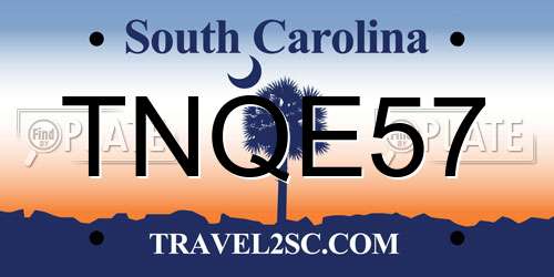 TNQE57 South Carolina License Plate
