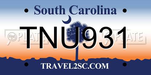 TNU931 South Carolina License Plate