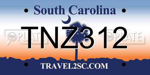 TNZ312 South Carolina License Plate