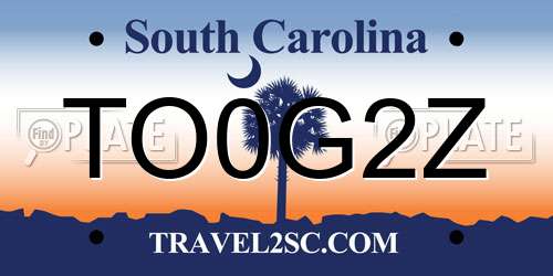 TO0G2Z South Carolina License Plate