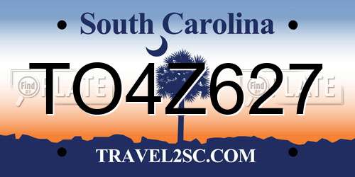TO4Z627 South Carolina License Plate