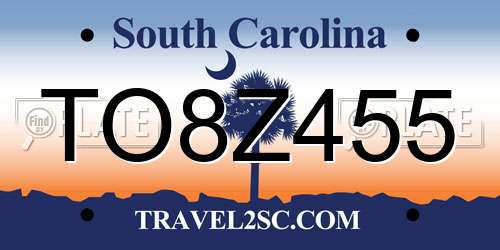 TO8Z455 South Carolina License Plate