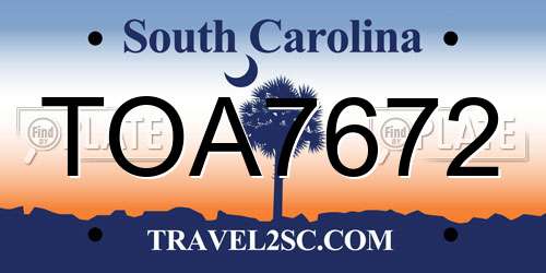 TOA7672 South Carolina License Plate