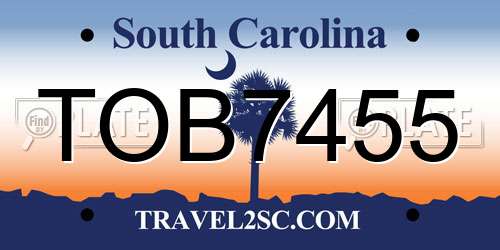 TOB7455 South Carolina License Plate