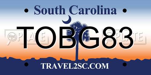 TOBG83 South Carolina License Plate